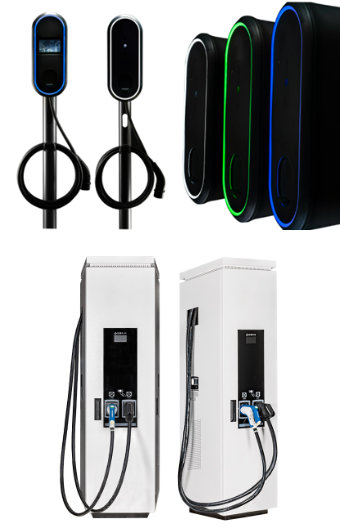 A selection of Compleo commercial EV charging solutions